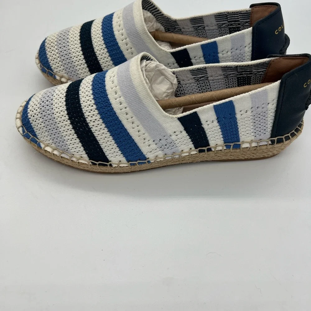 Cole Haan White and Blue Knit Espadrille Slip-On
